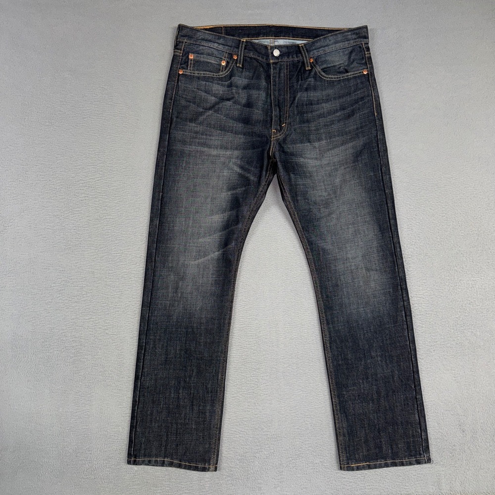 Levis Jeans Mens 36x30 Blue 513 Slim Straight Dark Wash Stretch Denim Cowboy
